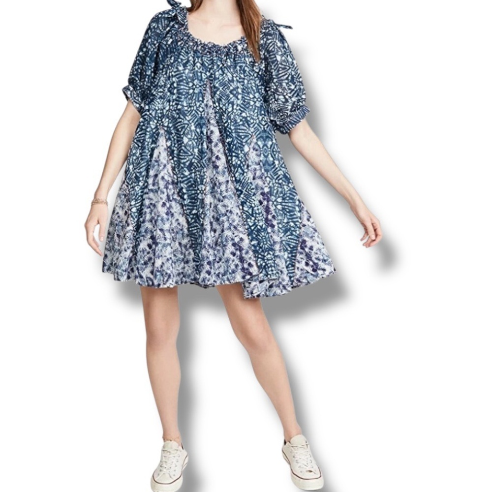 Free People Jet Set Mini Dress Womens Indigo Boho Coastal Pockets Babydoll Beach